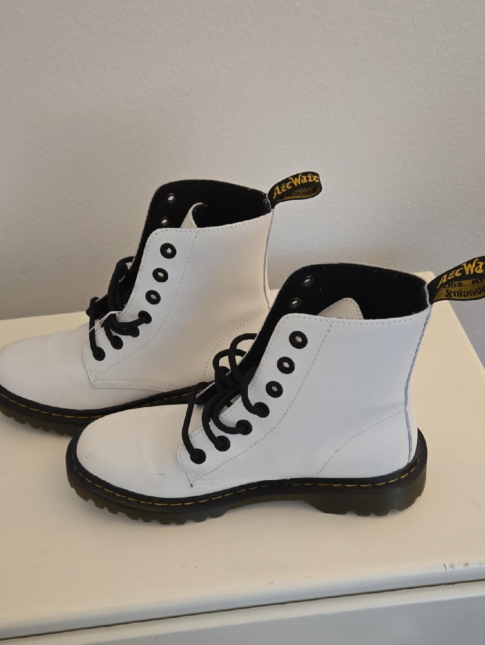 Dr. Martens White Lace-Up Combat Boots with Black Accents